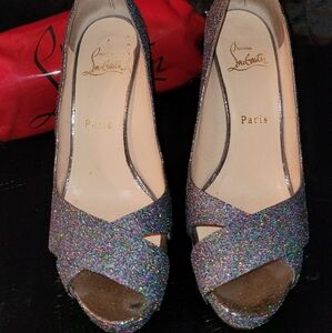 Christian Louboutin Multicolor Glitter Peep-Toe Heels